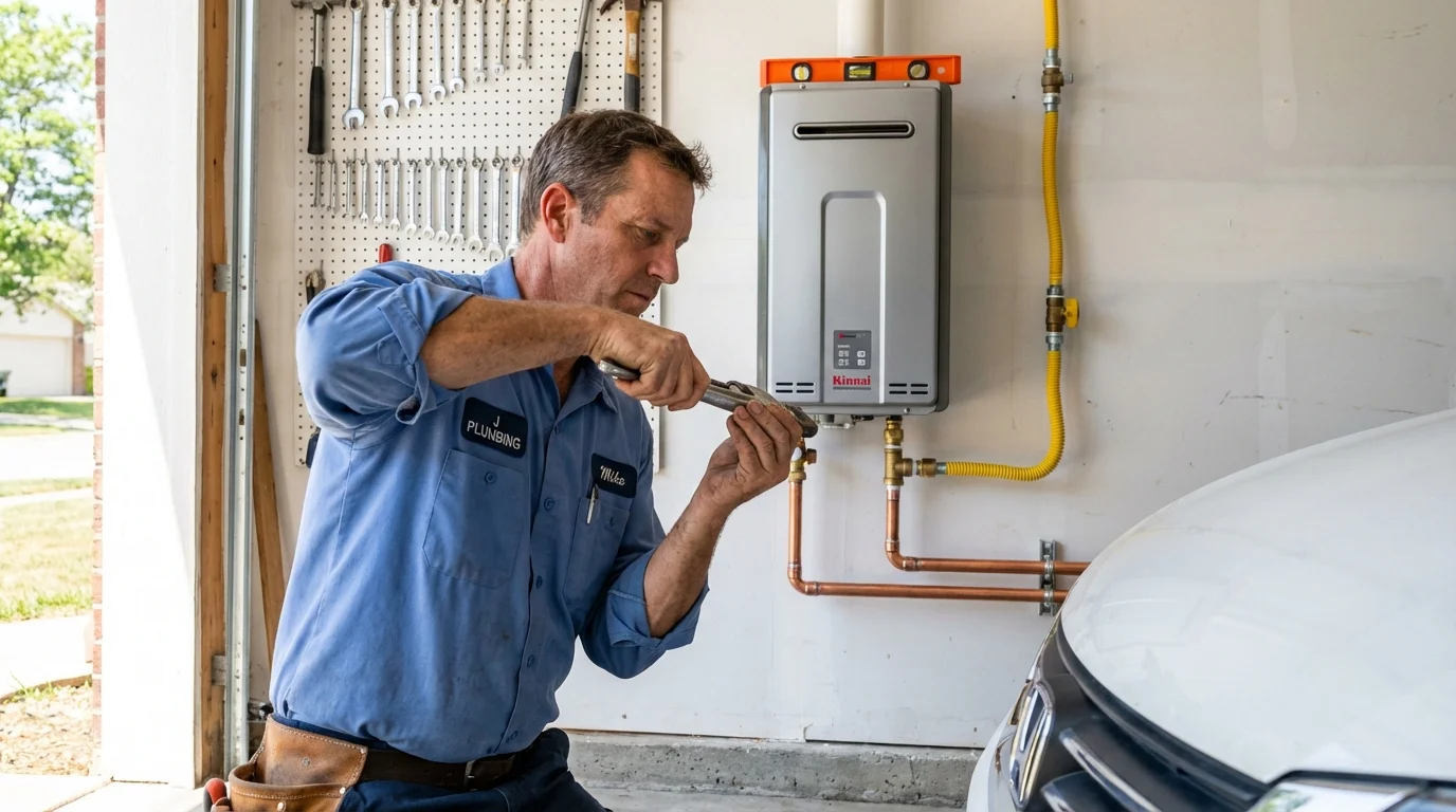 Tankless water heater installation by a Johns Plumbing LLC plumber in Wake Forest