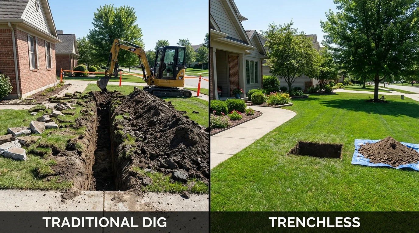 Trenchless sewer repair with minimal yard damage versus traditional excavation in Wake Forest, NC